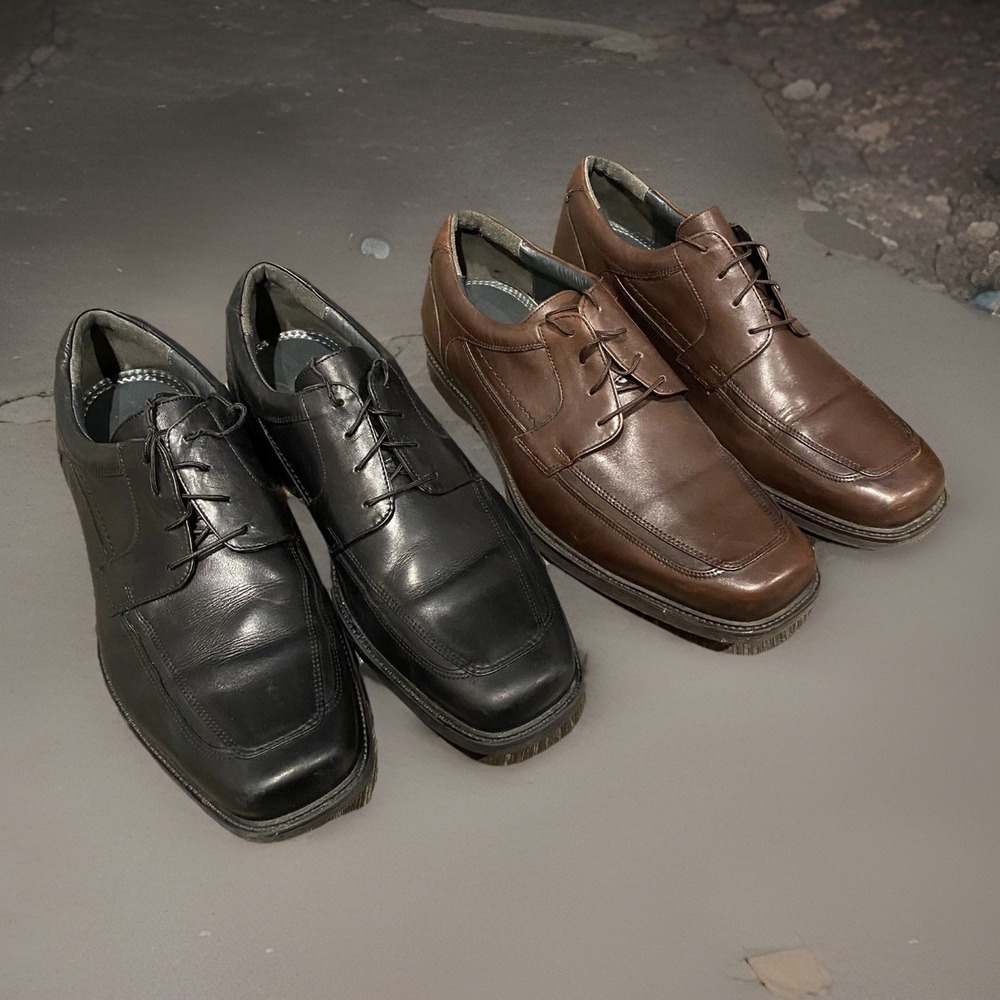 2 pair - Mens 10.5 JOHNSTON & MURPHY Black & Brown Oxford Derby Lace Up Shoes - Picture 2 of 16